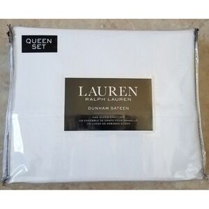 Lauren Ralph Lauren Dunham Sateen QUEEN XDP Sheet Set 4pc White NEW
